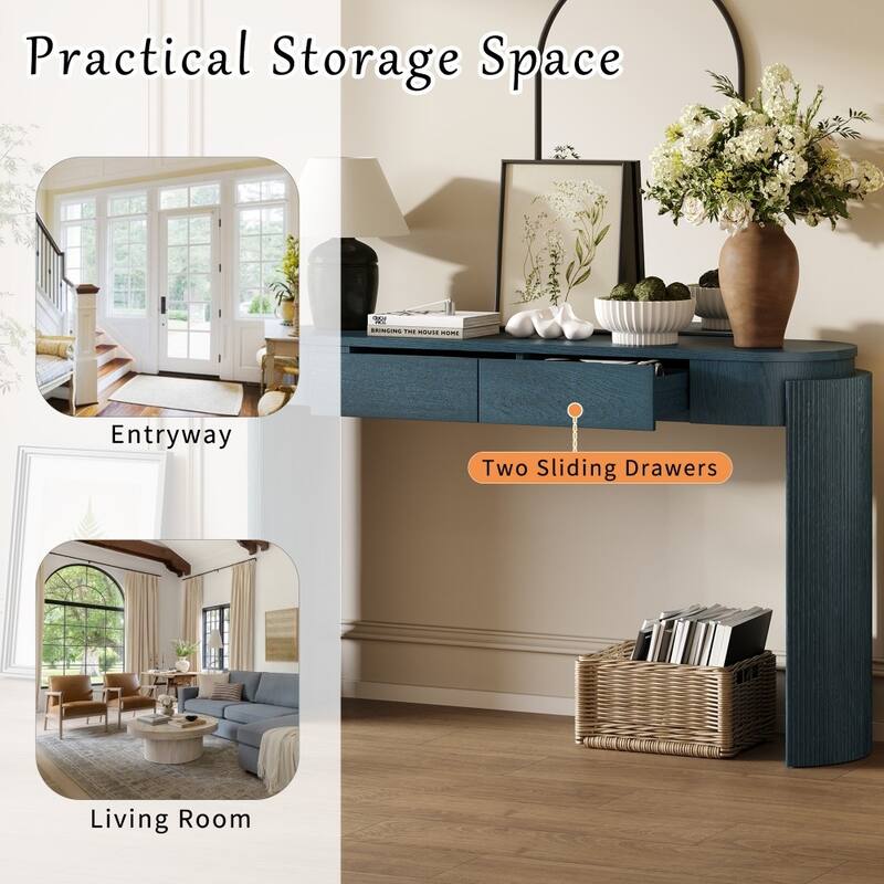 Modern Wooden Entryway Table with Oval Top and 2 Drawers for Living Room
