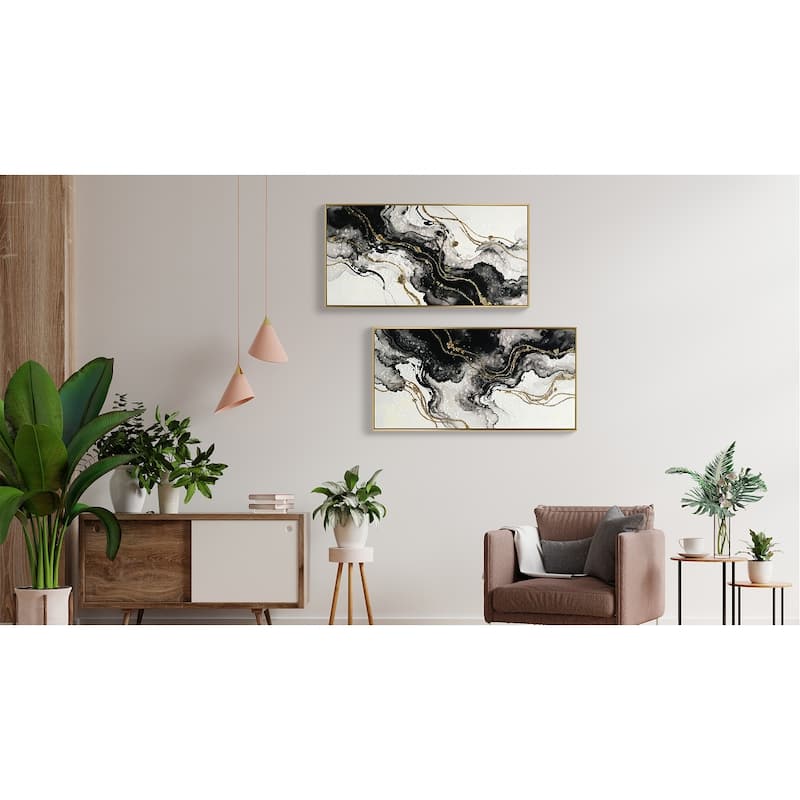 Large Framed Abstract Wall Art, Set of 2 Minimalist Canvas Prints Paintings Artwork for Walls Hallway Office