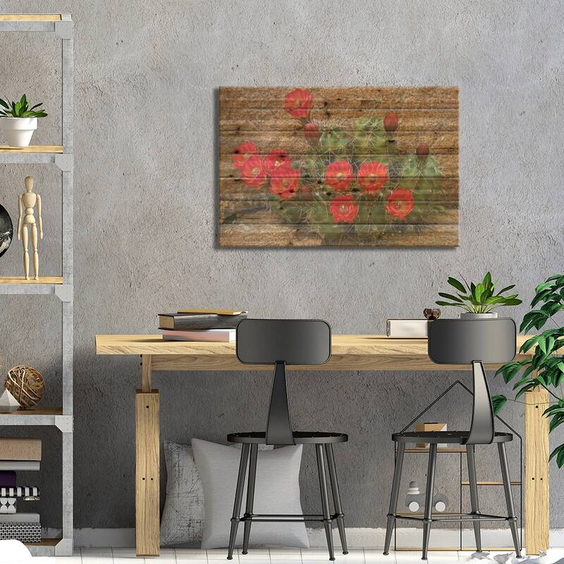 Claret Cup Cactus Flowering, Utah Print On Wood by Tim Fitzharris - Multi-Color