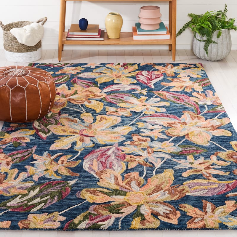 SAFAVIEH Handmade Blossom Clasien French Country Floral Wool Rug - 3' x 5' - Blue/Gold