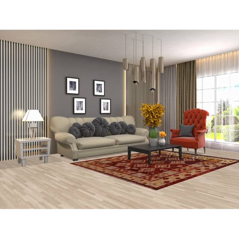 Hand Knotted Oriental 100% Wool Carpet Modern Tribal Red Moroccan Area Rug - 7' 8'' X 5' 8''