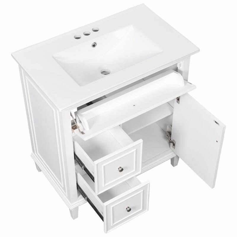 30 Inch Bathroom Vanity with Sink, Modern Vanity Cabinet with One Flip Drawer and Two Storage Drawers