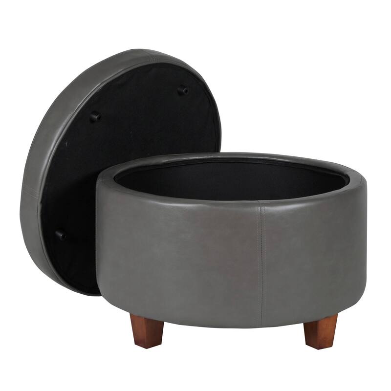 Porch & Den Rockwell Charcoal Grey Leatherette Round Storage Ottoman