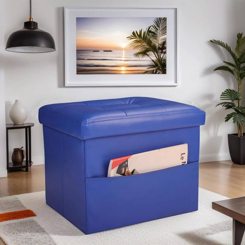 17"Storage Ottoman Folding Footstool - Blue