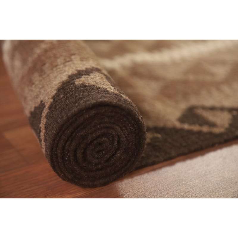 Hand Woven Oriental 100% Wool Carpet Southwestern Geometric Brown Kilim Area Rug - 10' 0'' X 6' 8''