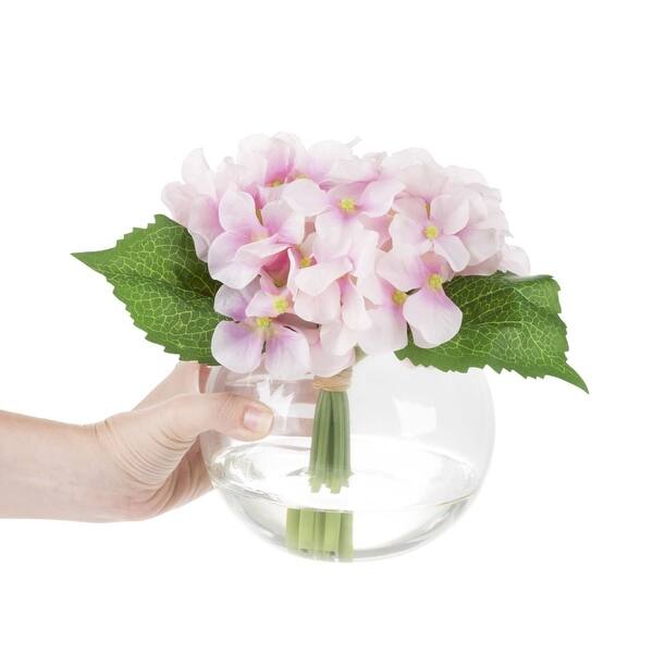 Shop Glass Round Vase Artificial Hydrangea Floral Table Decor