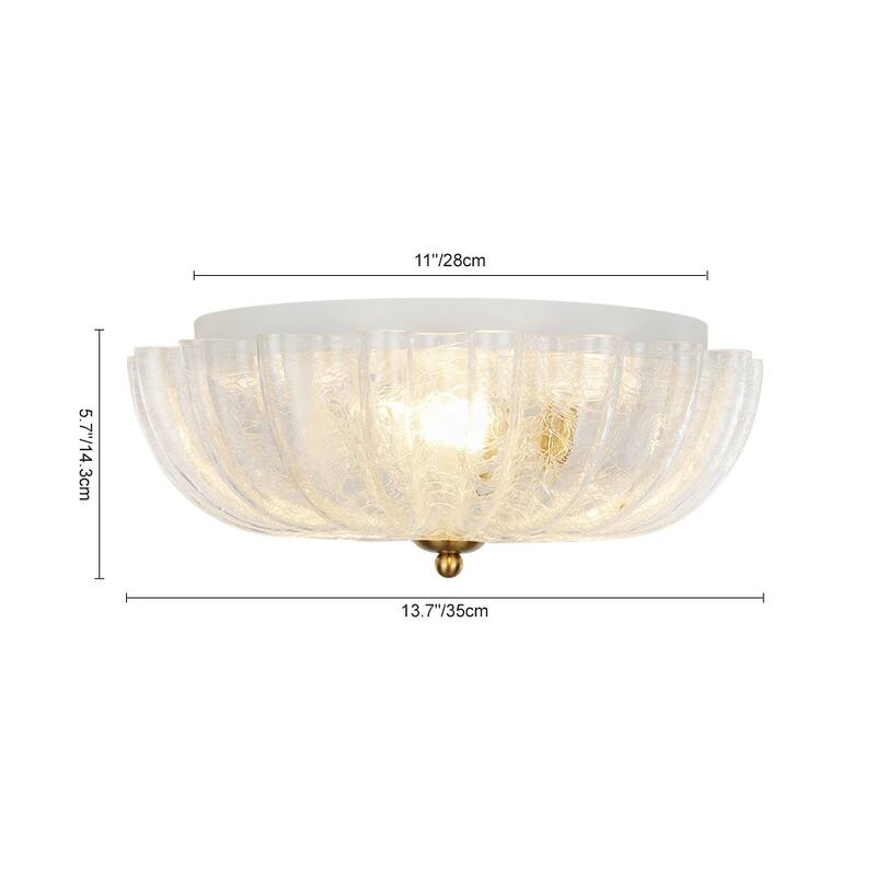 French Textured Frosted White Glass Scalloped Round Ceiling Light