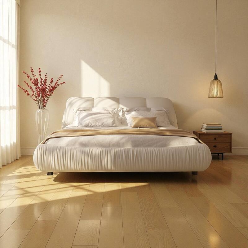 Queen/King Size Luxury Upholstered Platform Bed with Oversized Padded Headboard, Solid Wood Frame & Adjustable Mattress Height