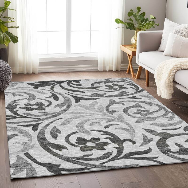 Premium Washable Super Soft Contempory Scroll Mayfield Rug - Gray - 9' x 12' - Rectangle
