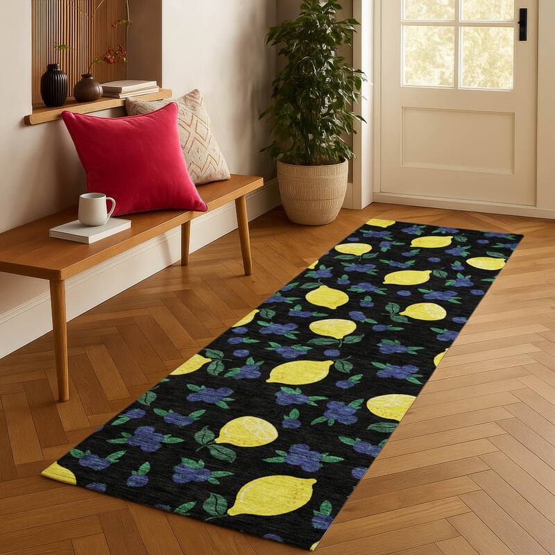 Machine Washable Indoor/ Outdoor Citrus Berry Chantille Rug
