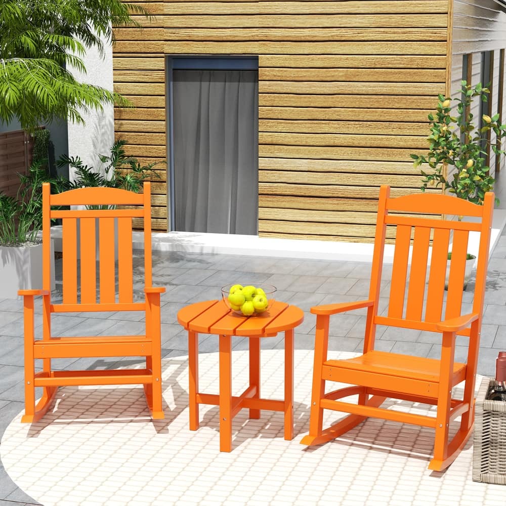 Laguna Hdpe All Weather Outdoor Patio Rocking Chairs With Side Table (3-Piece Set)