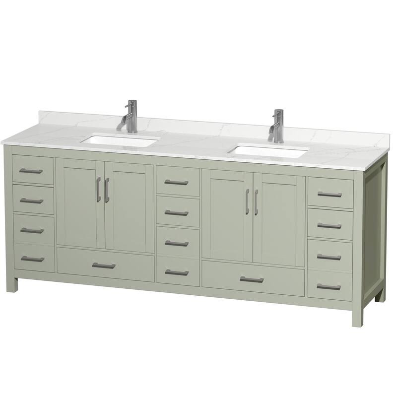 Wyndham Collection WCS141484D-QTZ-UNSMXX Sheffield 84" Free Standing - Light Green / Giotto Quartz Top / Brushed Nickel