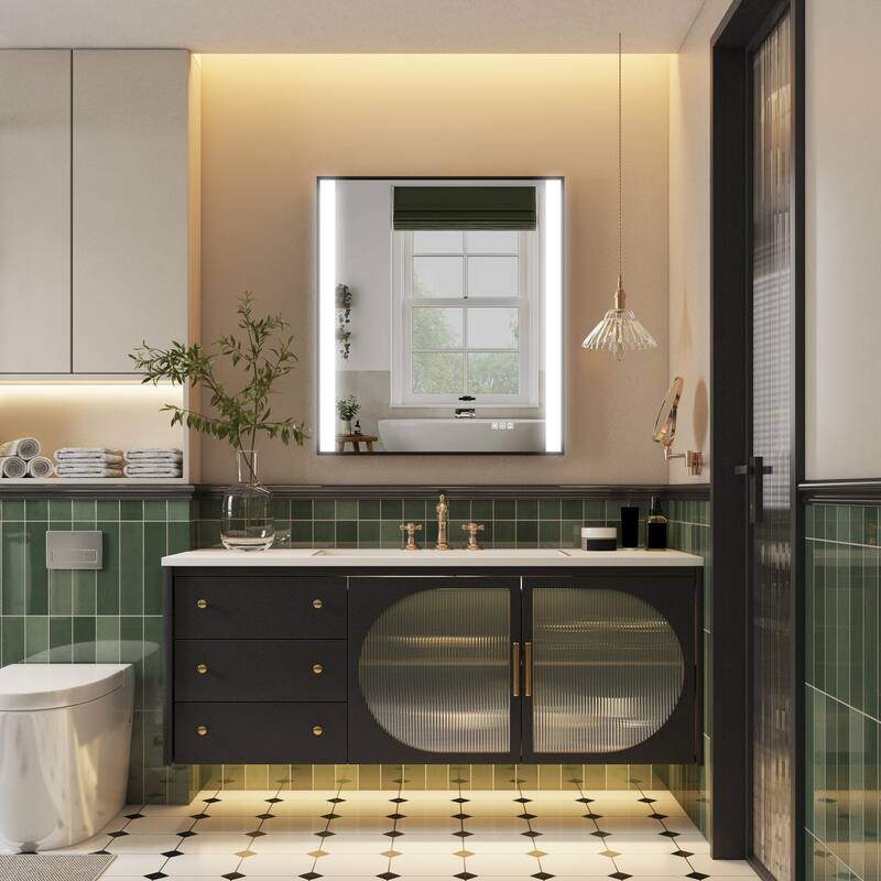 36"H Wall Mounted Bathroom Rectangle Framed LED Mirror With Memory Function - 32"Wx36"H