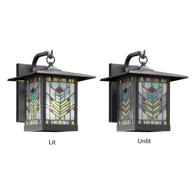 River of Goods Multicolor Stained Glass Black 1-Light Outdoor Lantern Wall Sconce - 10.75" x 9" x 11.75"