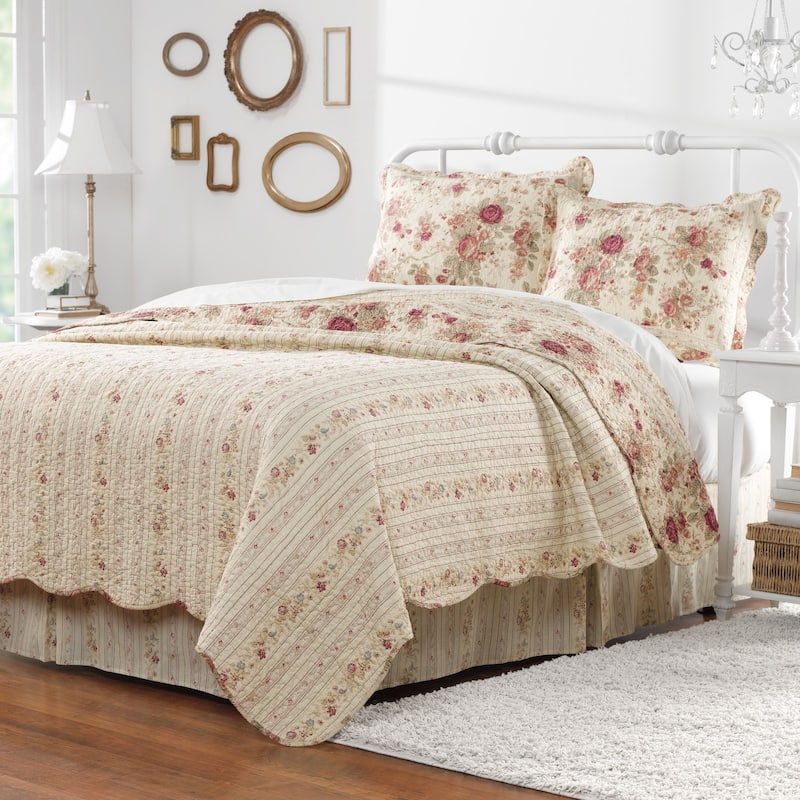Greenland Home Fashions Antique Rose All-Cotton Reversible Quilt Set