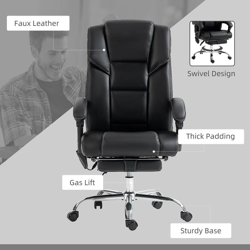 Vinsetto Massage Office Chair with 6 Vibration Points, Lumbar Heated PU Leather Reclining Computer Chair with Adjustable Height