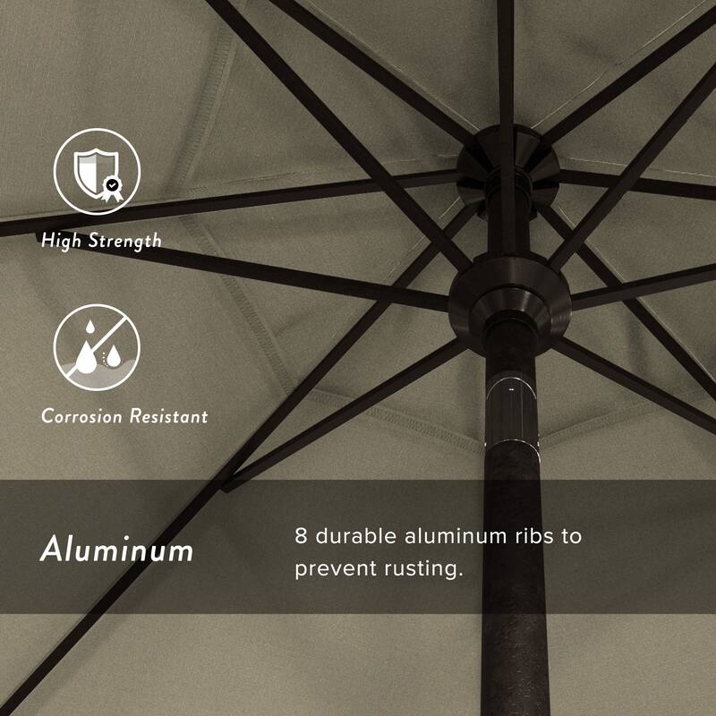 California Umbrella 7.5' Round Crank Lift Push Button Tilt Bronze Aluminum Patio Umbrella with Sunbrella Cilantro Fabric