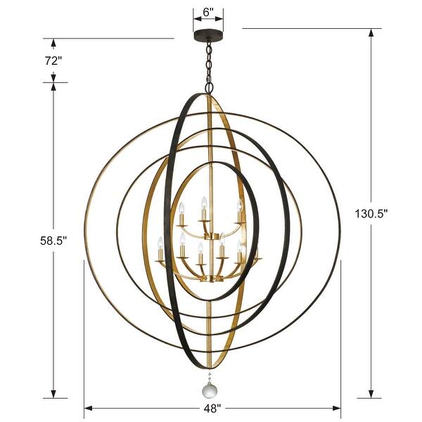 Luna 9 Light English Bronze & Antique Gold Chandelier - 48'' W x 58.5'' H - 48'' W x 58.5'' H
