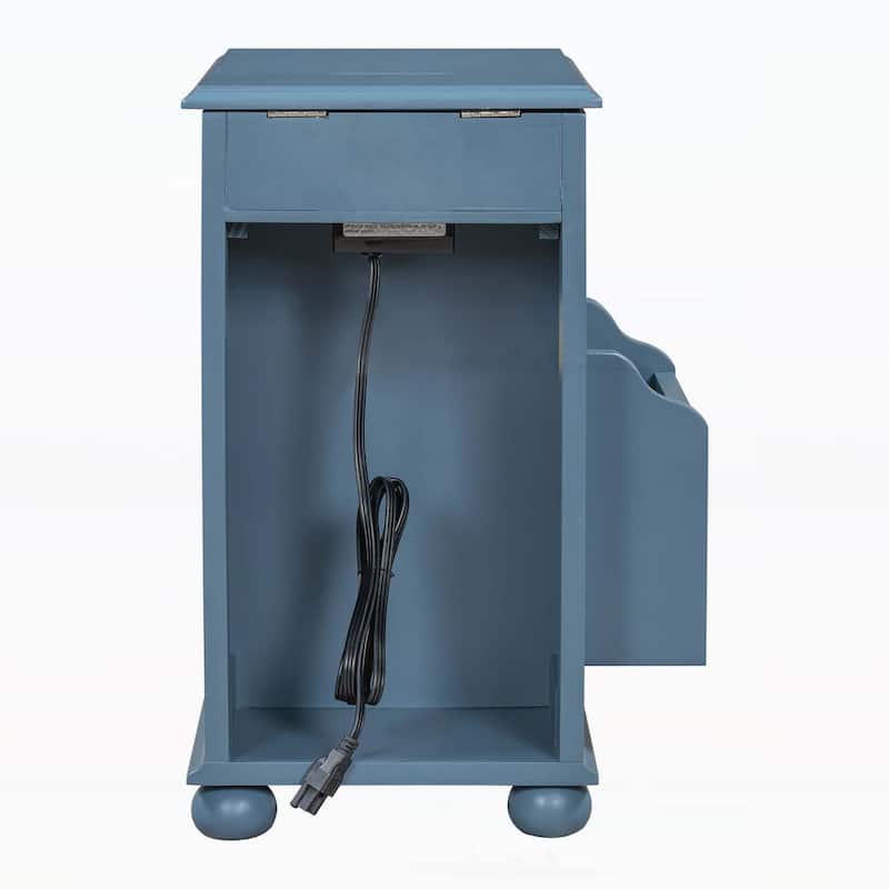 Vintage End Table with Flip Top,USB Ports