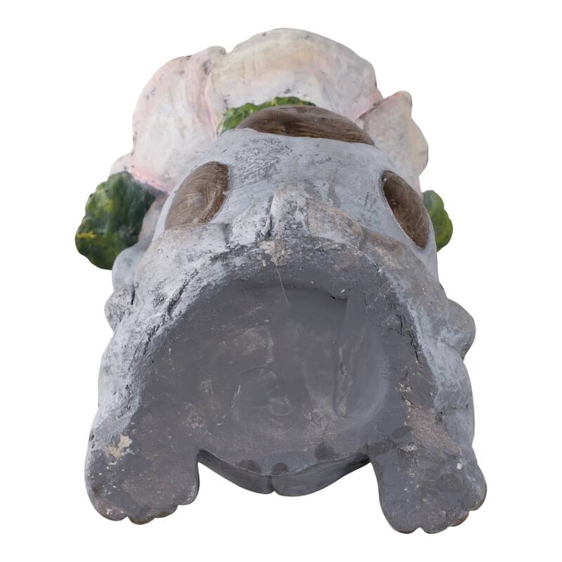Magnesia Garden Statuary Turtle with Flower and Globe Light - 15" Gray