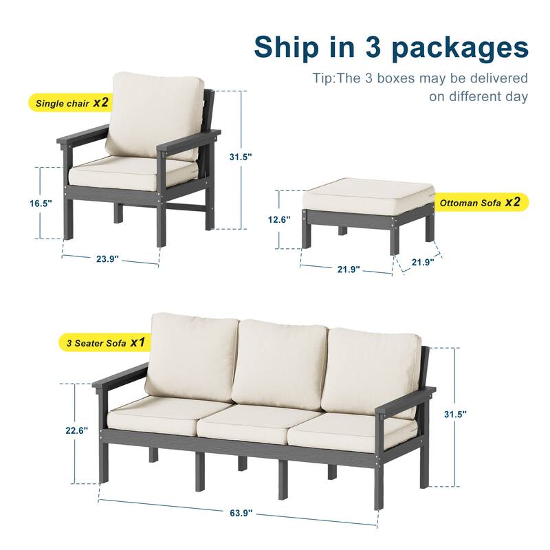 All-weather HIPS Outdoor Sofa Set with Detachable Cushions (Set of 5)