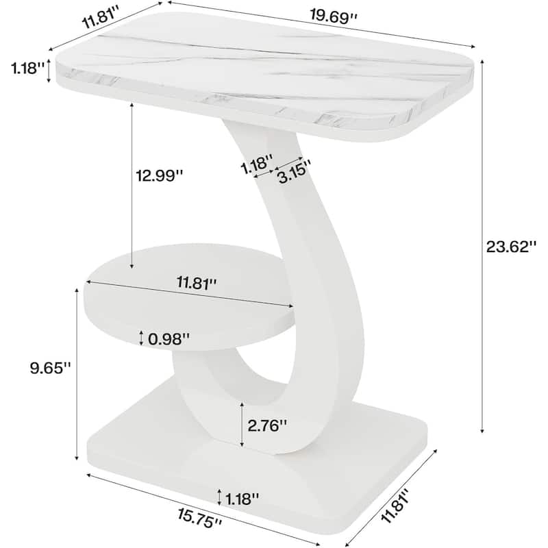 C-Shaped End Table for Living Room, 2-Tier Small Modern Couch Side Table - 19.68" L x 11.81" W x 23.62" H