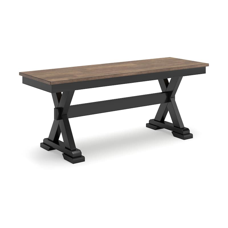 Fleur Large Dining Room Bench, 48 Inch Brown Seat, Black Wood Frame
