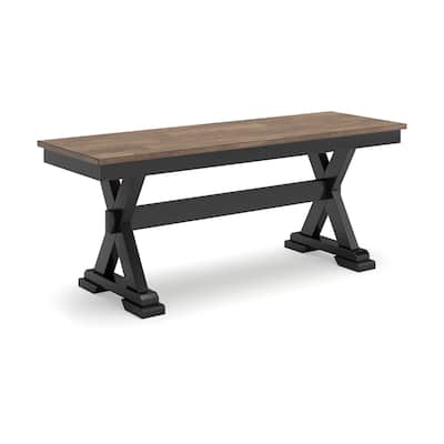 Fleur Large Dining Room Bench, 48 Inch Brown Seat, Black Wood Frame