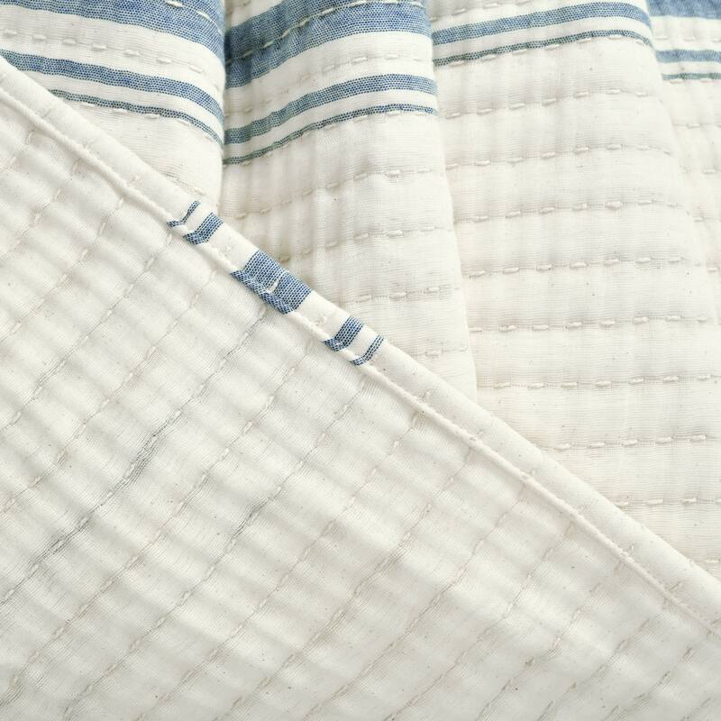 Lush Decor Farmhouse Stripe Kantha Pick Stitch Yarn Dyed Cotton Woven Quilt/Coverlet
