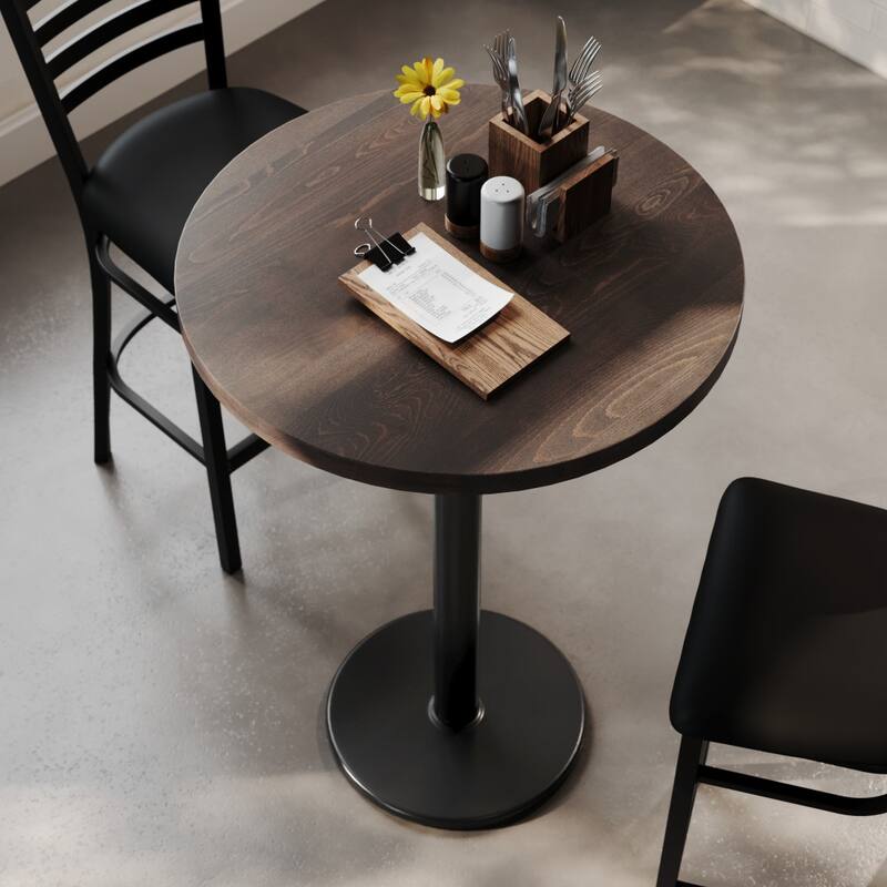 Round Solid Wood Commercial Tabletop with 18" Round Bar Height Base - 30"W x 30"D x 42"H