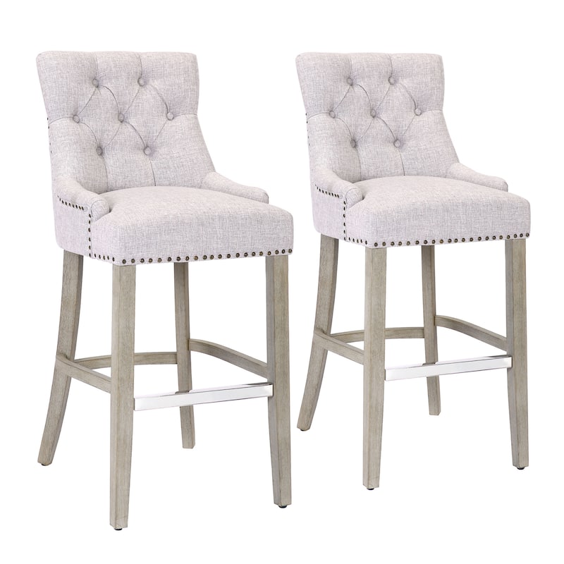 Carter 29" Linen Fabric Tufted Upholstered Bar Stool (Set of 2) - N/A