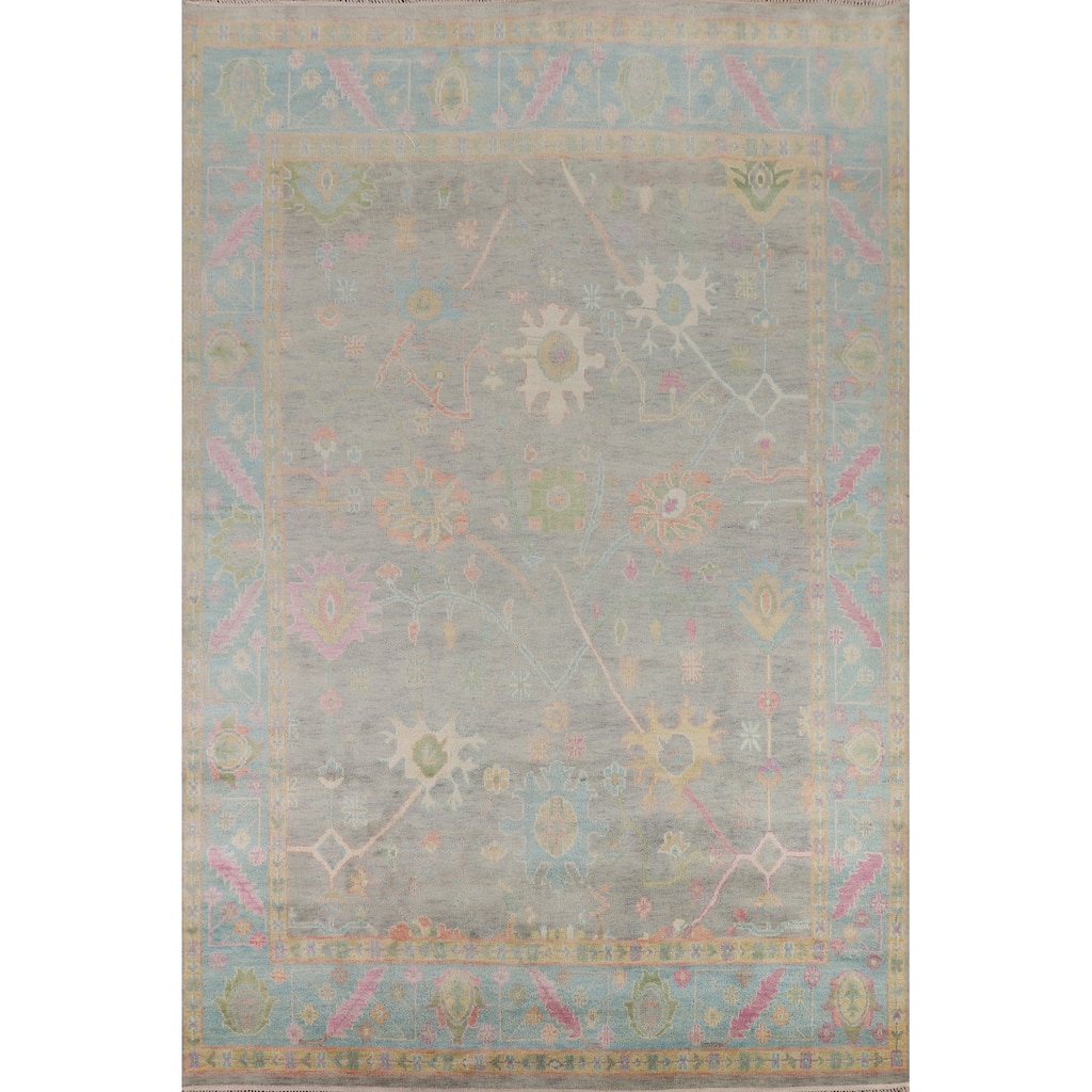 Grey Floral Oushak Indian Area Rug Handmade Wool Carpet - 8'8"x 12'6"