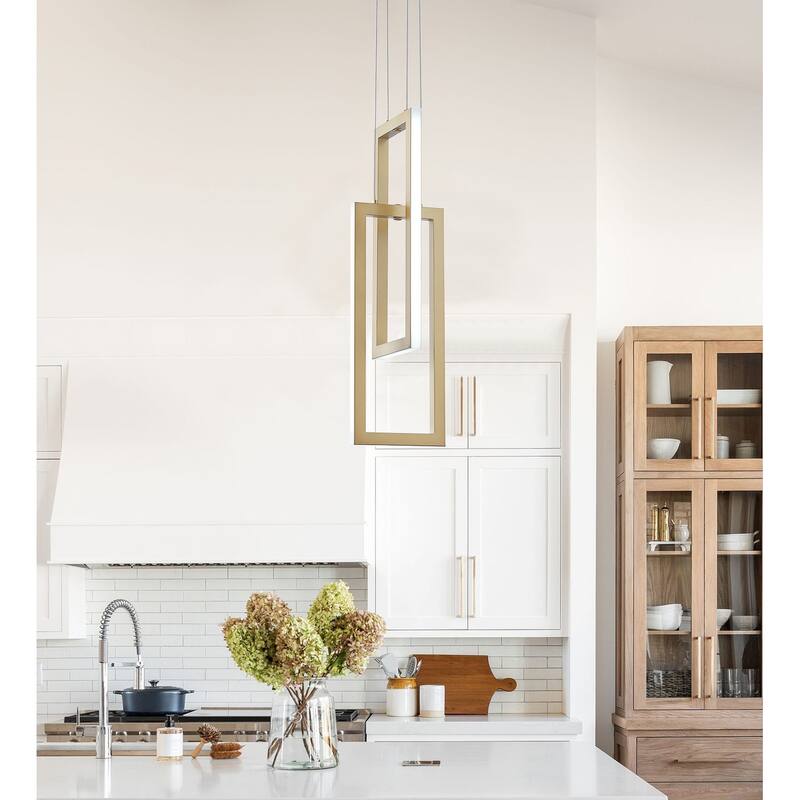 Modern 2-Light Geometric Linear Rectangle LED Pendant