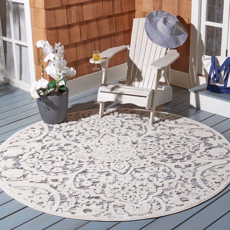 SAFAVIEH Cabana Asthildur Indoor/ Outdoor Waterproof Patio Rug - 4' Round - Ivory/Grey