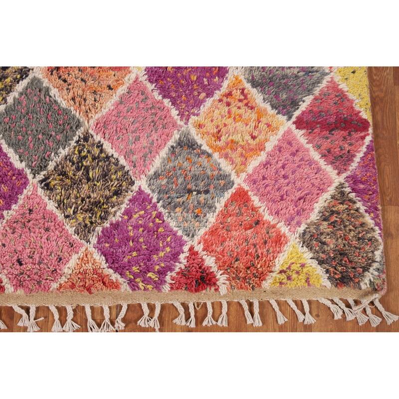 Colorful Trellis Moroccan Pakistan Area Rug Handmade Wool Carpet - 5'0" x 8'8"