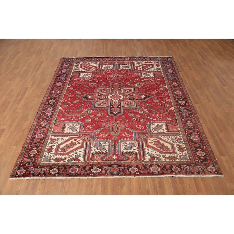 Hand Knotted Oriental 100% Wool Carpet Traditional Medallion Red Heriz Area Rug - 9' 5'' X 7' 10''