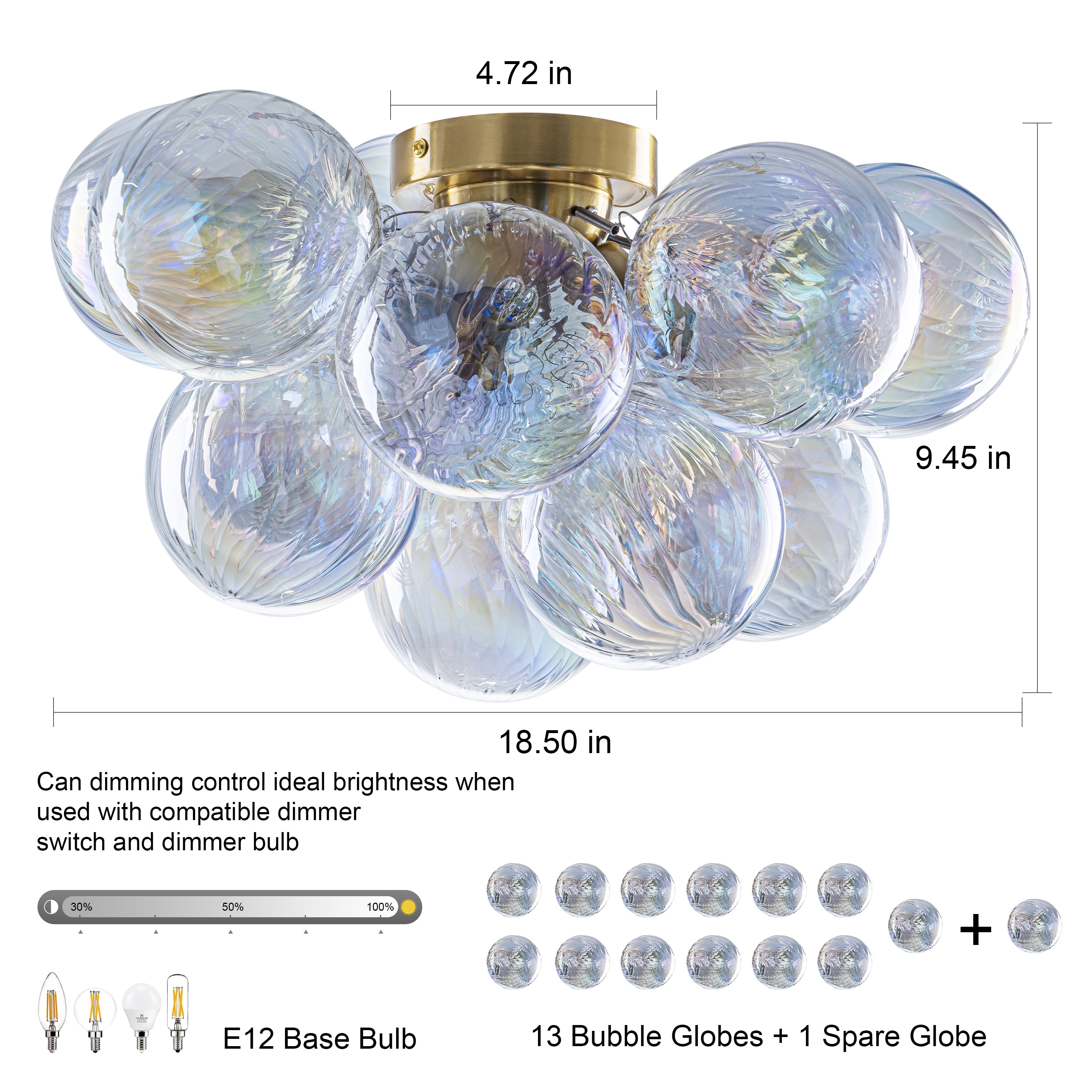 soranonsky✳︎ YANSUN Gold Metal Semi-Flush Mount Light with Crystal Shade, E26