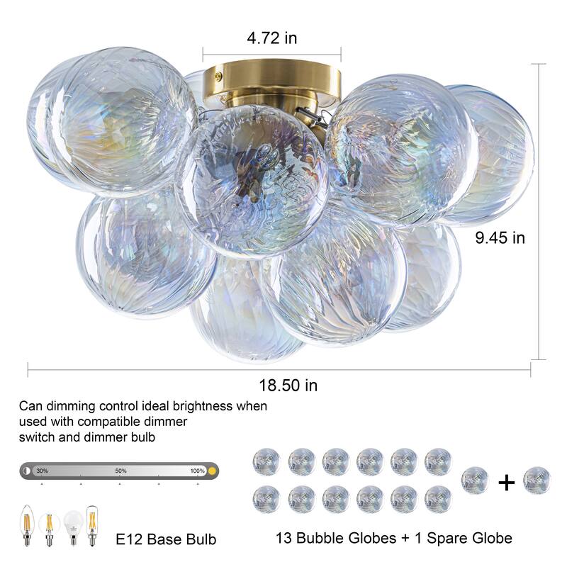 Starsky 3-Light 18in. Contemporary Glass Bubble Semi Flush Mount
