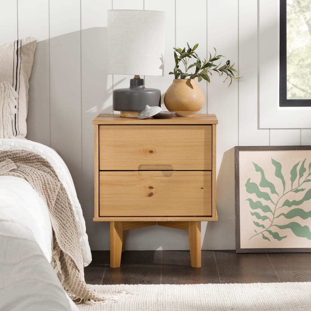 Walker Edison Mid-Century Solid Wood 2-Drawer Nightstand