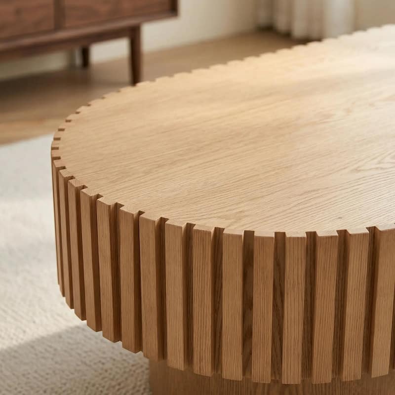 43.1"Oval Coffee Table,Mid Century Modern Fluted Coffee Table with Pedestal, Classic Wood Coffee Table for Living Room