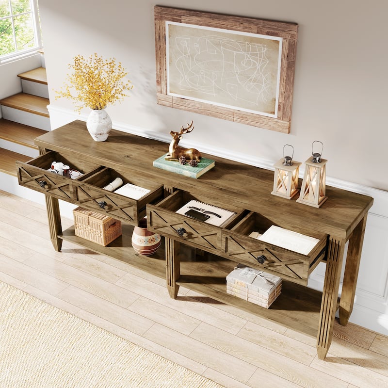 71" Industrial Sofa Console Table with 4 Drawers for Entryway