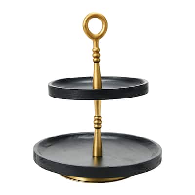 2 Toned Wood 2 Tier Decorative Tray