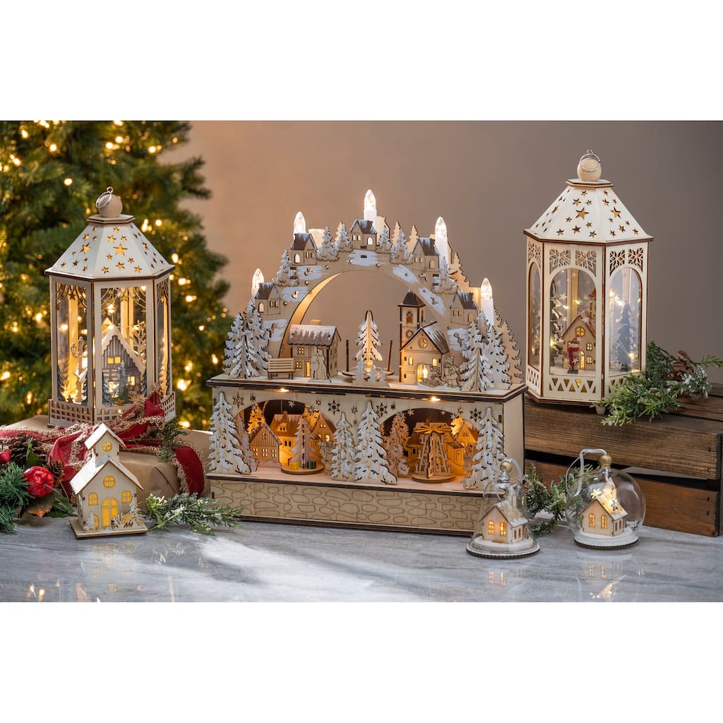 14.75 in. Laser Cut Wood Lively Village Scene