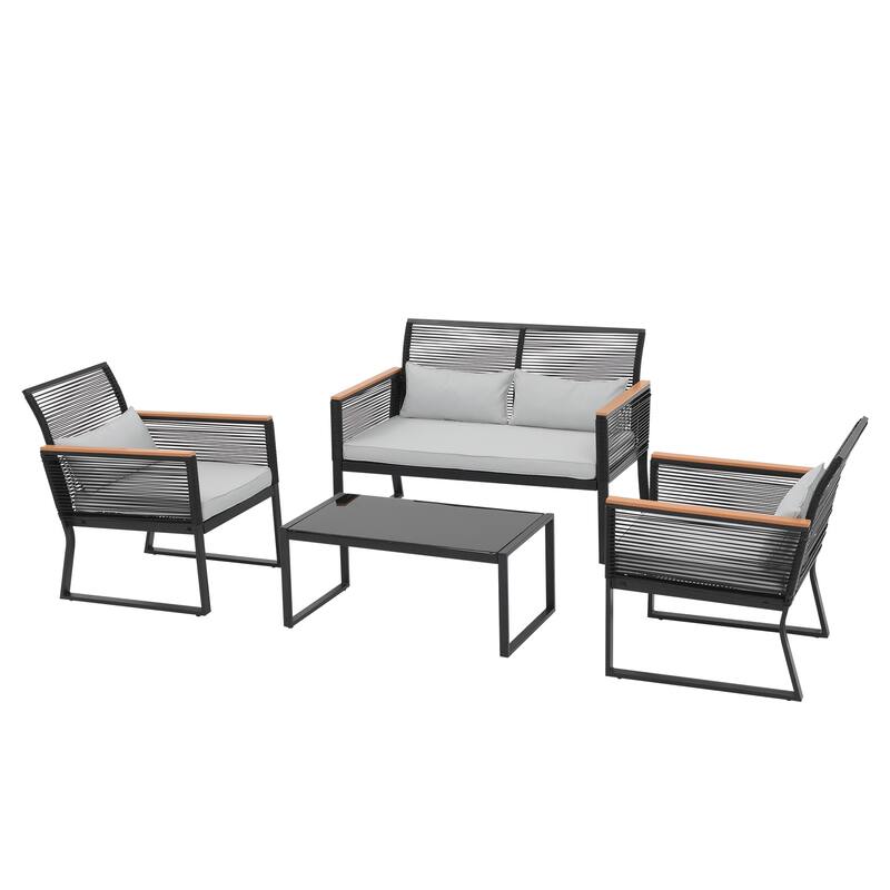 Outdoor 4-piece Wicker Patio Conversation Set