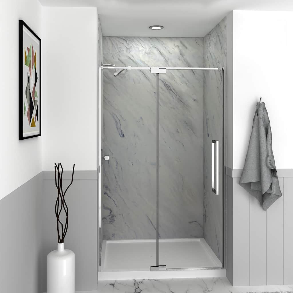 Irene 48 in. W x 76 in. H Pivot Semi-Frameless Shower Door with Clear Glass - 48-in W x 76-in H - 48-in W x 76-in H