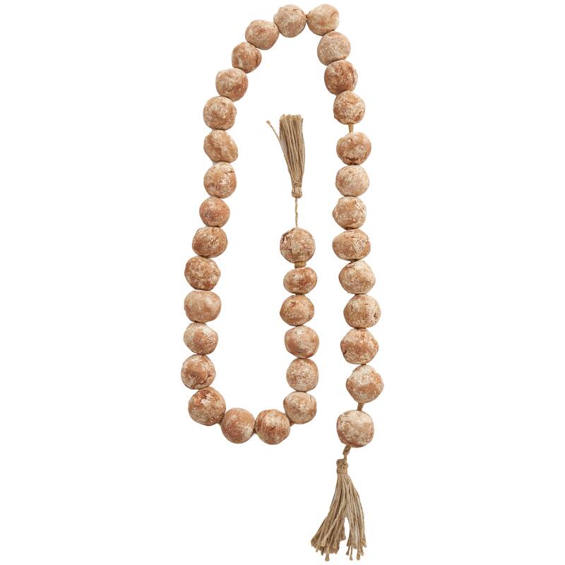 Ceramic Handmade Round Intricately Shaped Large Distressed Beaded Garland with Tassel