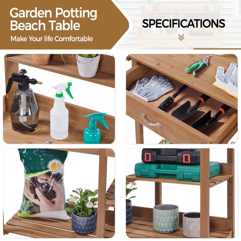 Yaheetech Garden Potting Bench Planting Bench with Sink Drawer Rack