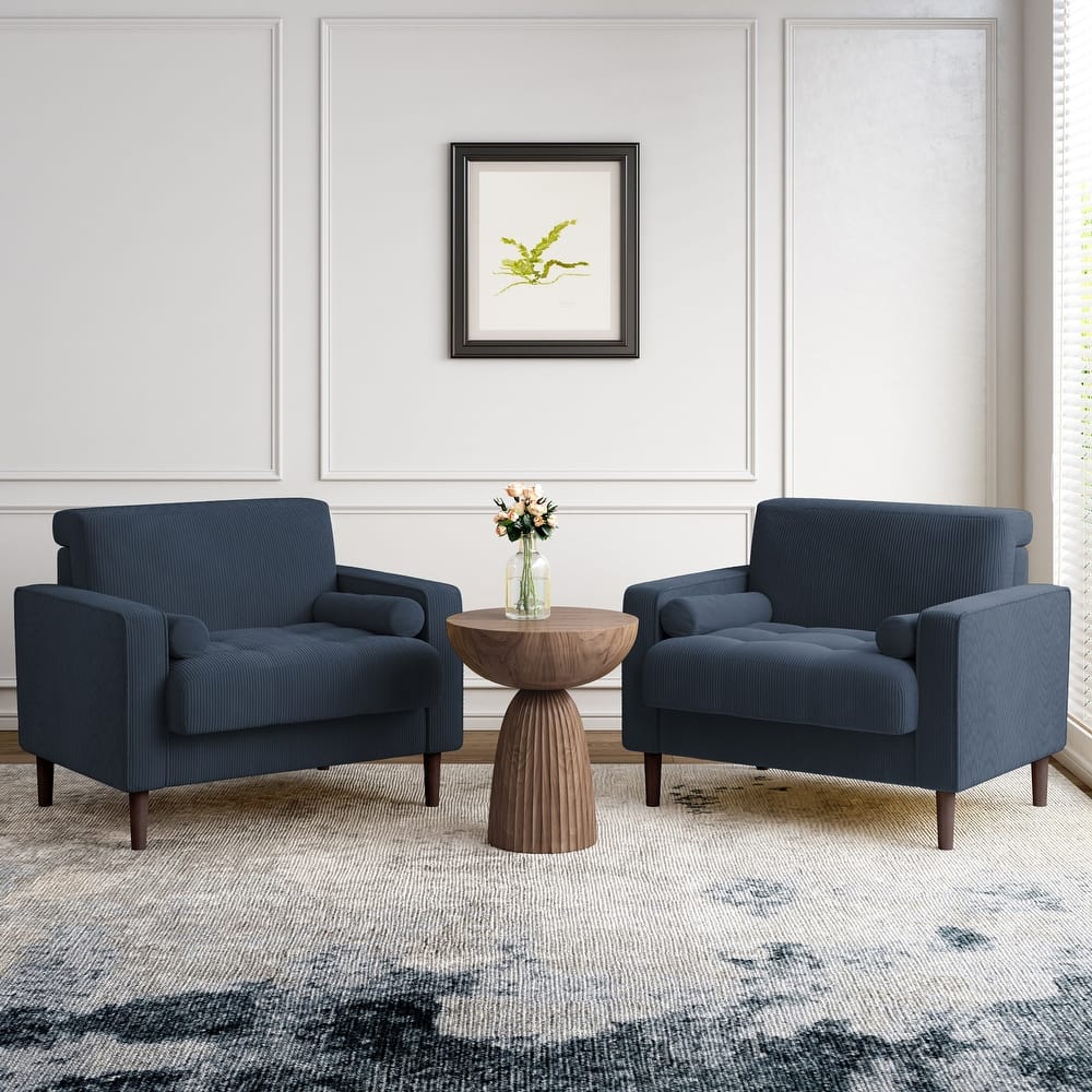 Modern Upholstered Corduroy Accent Chair With Arms Pillows