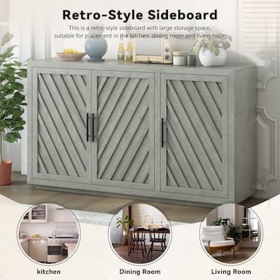 3 Door Buffet Cabinet Antique Gray Sideboard with Adjustable Shelves