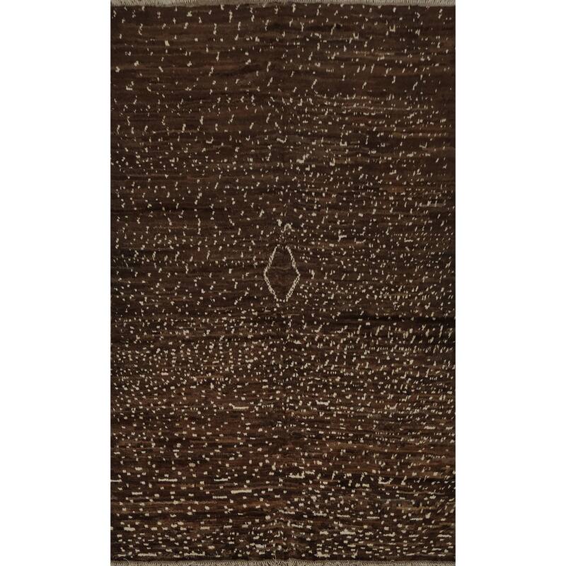 Hand Knotted Oriental 100% Wool Carpet Modern Geometric Brown Moroccan Area Rug - 8' 7'' X 6' 1''